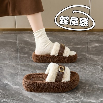 厚底休闲居家棉拖34码加绒一字拖