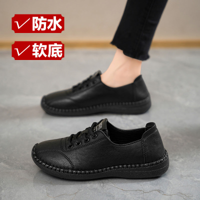 久站不累脚工作鞋女款黑色小皮鞋