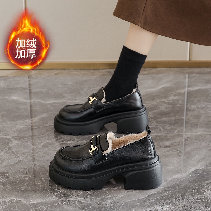 英伦增高厚底黑色小皮鞋34