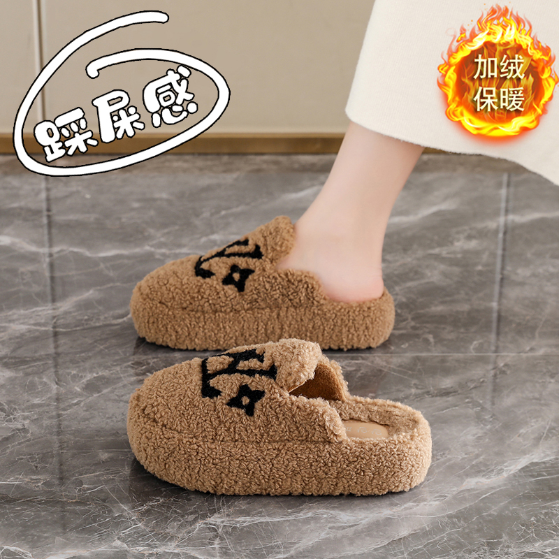 厚底踩屎感羊羔毛毛孕妇棉鞋拖34