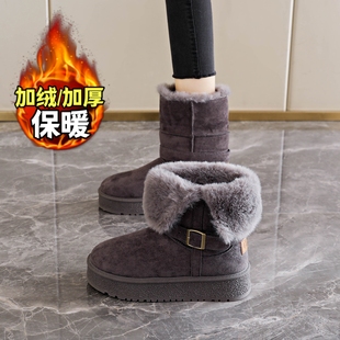 两穿中筒棉靴女靴子34码 皮毛一体雪地靴女款 加绒棉鞋 冬季 2025新款