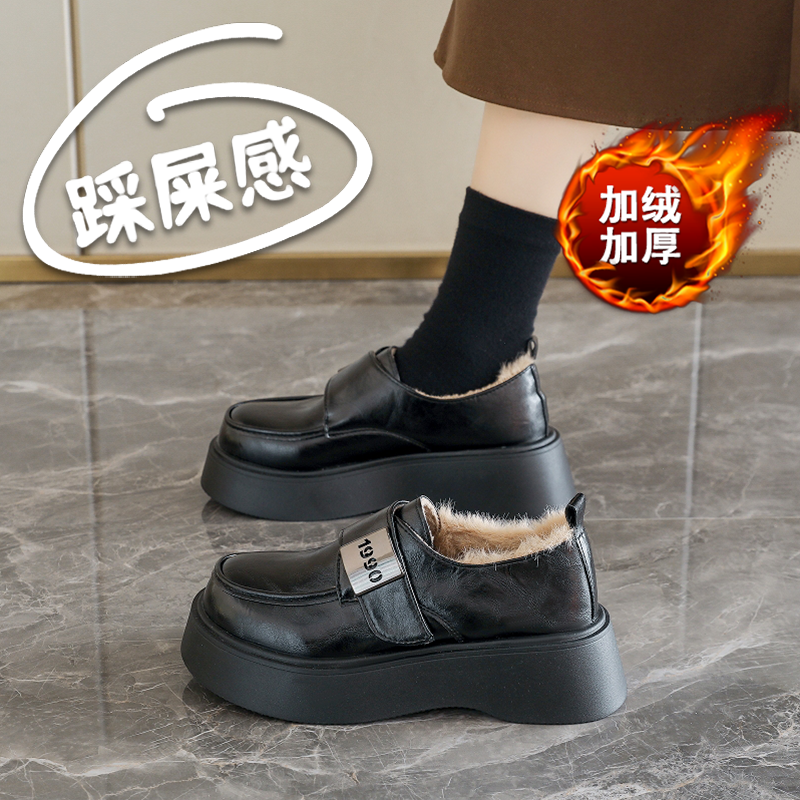 英伦风厚底乐福鞋女加绒冬季