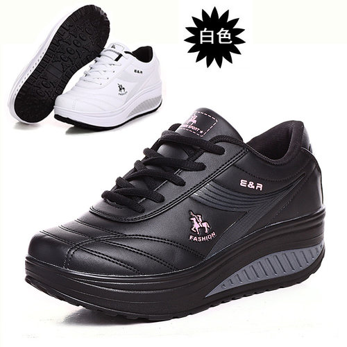 厚底春秋休闲风皮面摇摇鞋防水