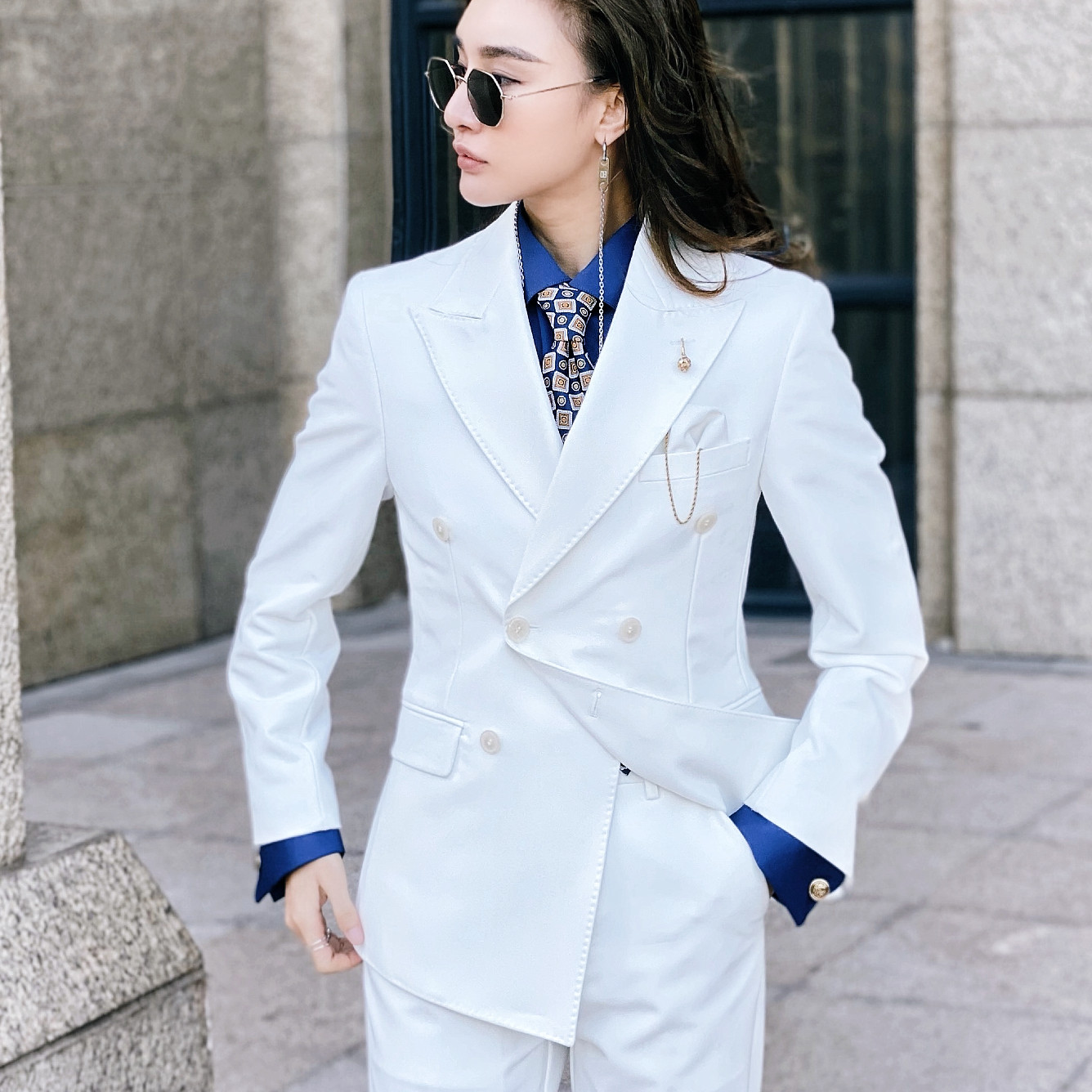 正正tutu欧式经典复古白色西服时尚商务精致绅士西装西裤