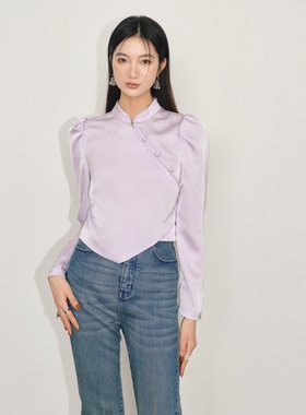 25秋冬/时髦新中式改良版缎面短款紫色上衣211304