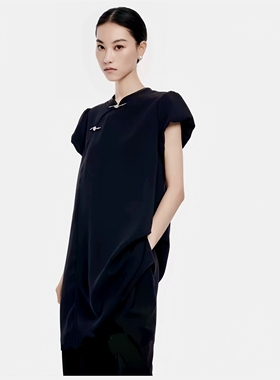 黑色宽新中式泡泡袖宽松连衣裙 26夏季