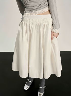 时尚中高腰白色百褶裙A字半裙404306