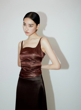 26SS咖色醋酸吊带抹胸内搭背心309513
