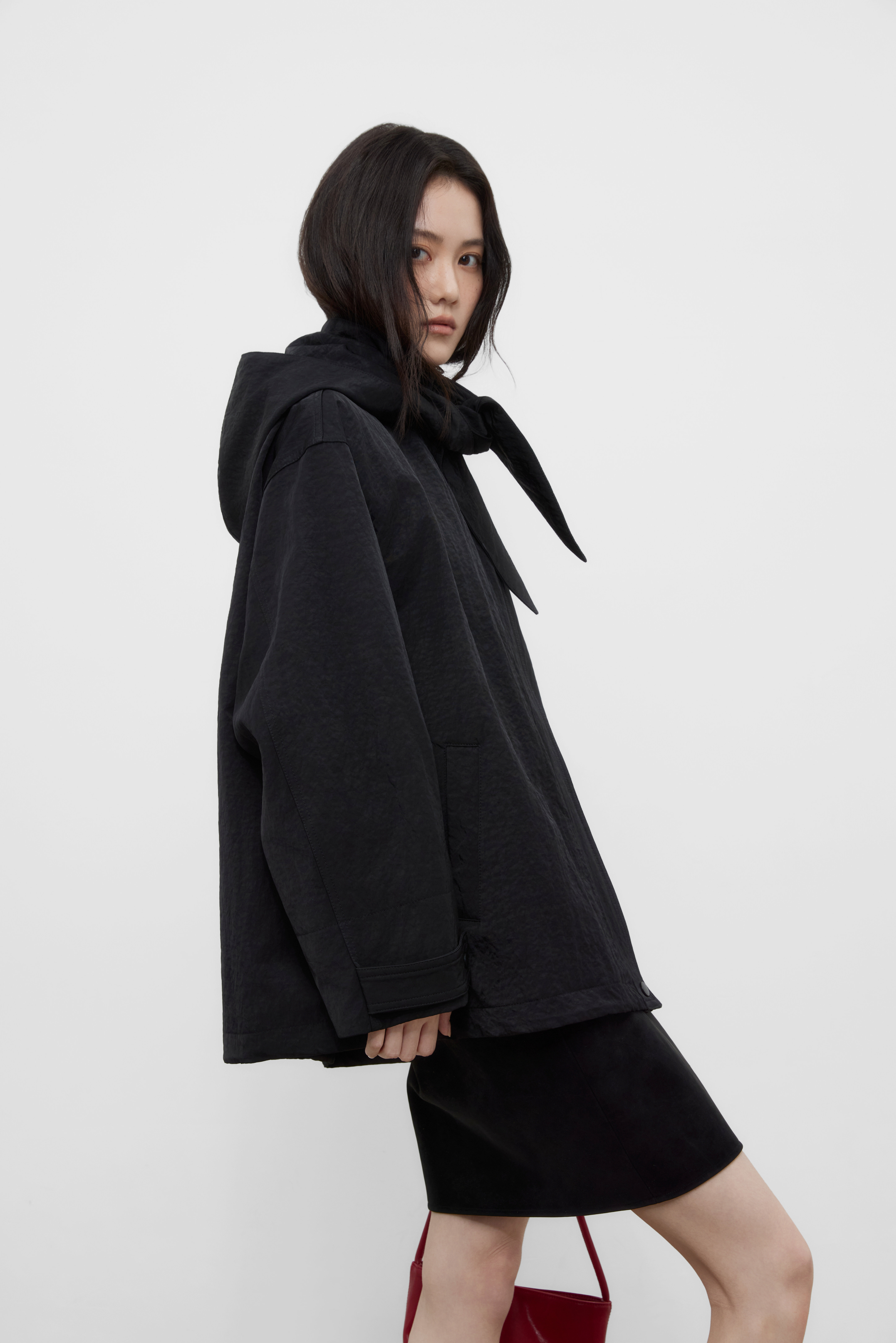 25F秋/ 时尚肌理纹可拆卸帽领拉链宽松黑色外套,女装/女士精品,短外套,淘宝优惠券,粉丝福利购,淘宝优惠卷