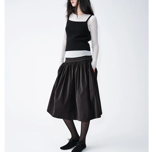 jaja绒感拼接褶裥ballet skirt低腰线芭蕾半裙