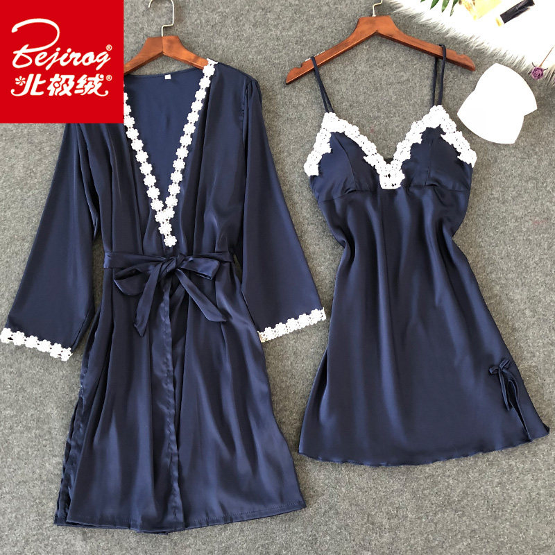 性感睡衣女夏季薄款冰丝睡裙睡袍两件套吊带胸垫春秋私房诱惑火辣