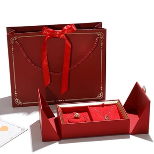 新款订婚首饰盒戒指项链古法手镯盒龙凤三金首饰盒结婚首饰盒陪嫁