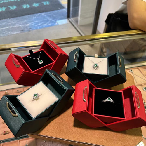 创意双开口红PU皮首饰盒戒指盒 项链盒 高档 对戒盒手镯盒 手链盒