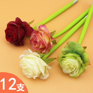 创意软硅胶玫瑰花中性笔可爱少女心花朵笔网红仿真花吊坠签字笔黑