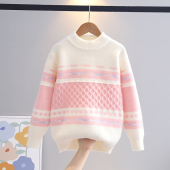 加绒加厚中大童水貂绒上衣针织衫 韩国女童毛衣打底衫 2025秋冬新款