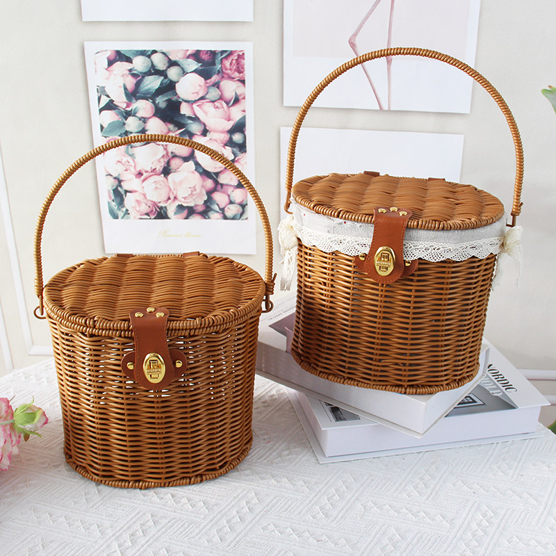 仿藤编织手提篮结婚礼品箱中秋节月饼礼篮春节年货糕点伴手礼篮子