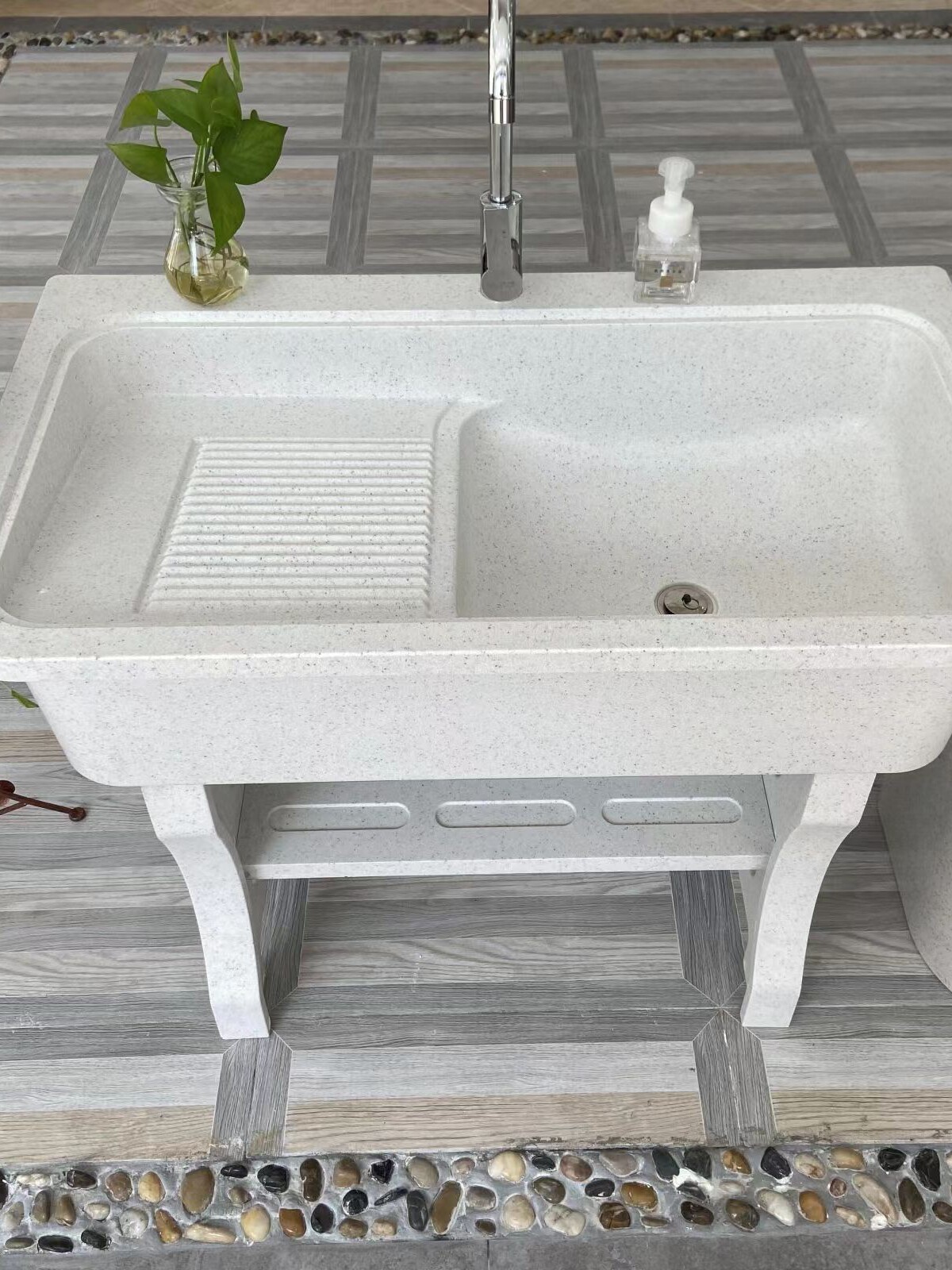 石英石洗衣池阳台家用洗衣台带搓板大理石洗衣槽一体成型水池水槽