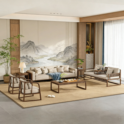 新中式实木沙发组合客厅宋氏美学别墅样板间罗汉床白蜡木家具定制