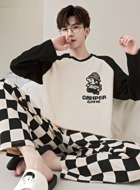 男士睡衣春秋季纯棉薄款长袖卡通青少年可外穿秋季学生家居服套装