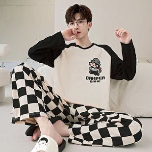 睡衣春秋季 学生家居服套装 纯棉薄款 卡通青少年可外穿秋季 长袖 男士