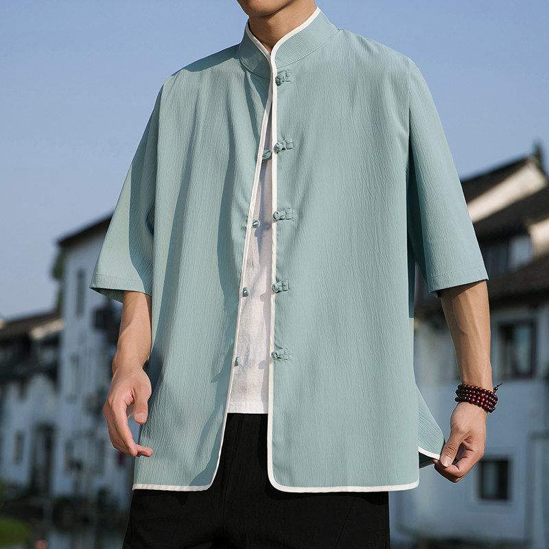 2024夏款风仿麻汉服短袖衬衫414-H008-F60图片
