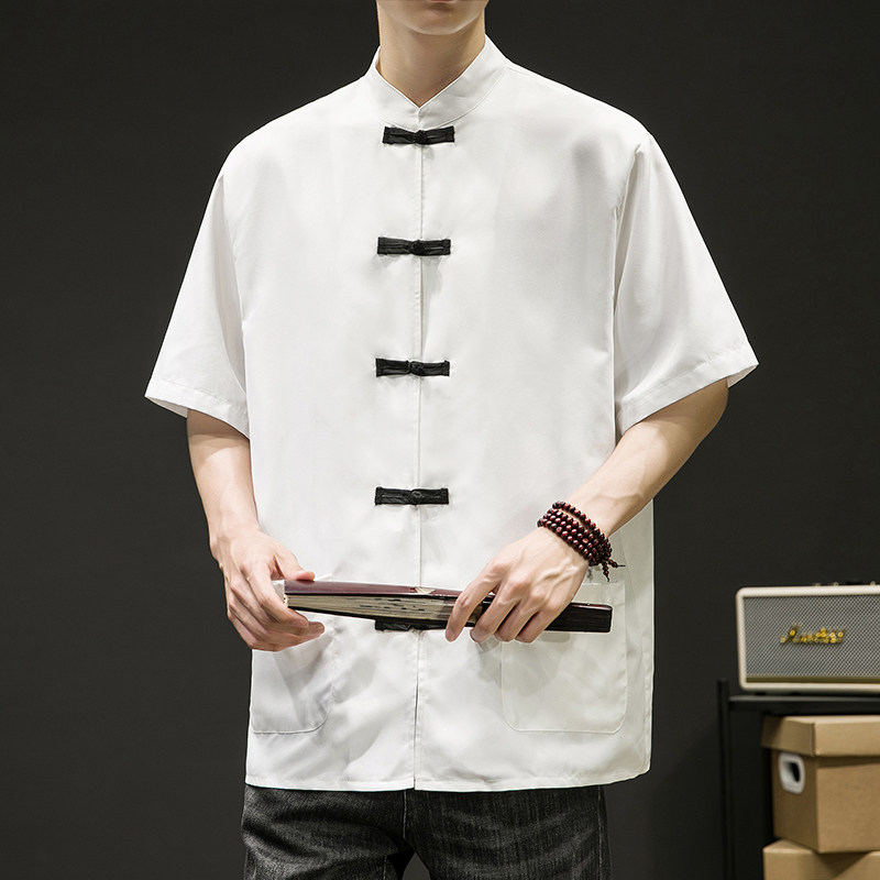 2024夏装新款中式大码宽松唐装短袖衬衫414-CS211-F55,男装衬衫,四季星座414