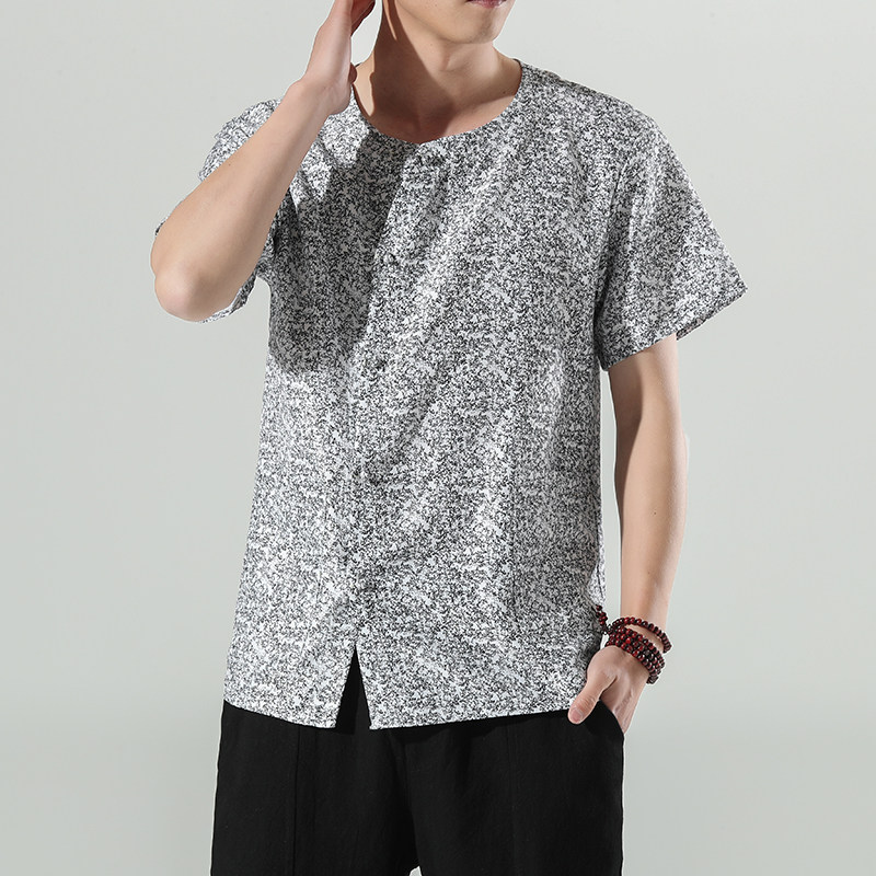 2023夏季新款风短袖衬衫男潮流复古碎花唐装大码衬衣CS03-P35,男装衬衫,四季星座414