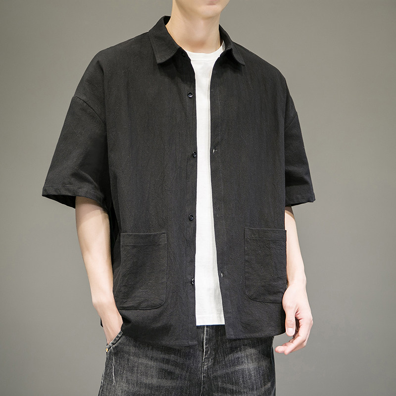 2023春夏新款男风复古短袖大码衬衫上衣414-H001-F38,男装衬衫,四季星座414