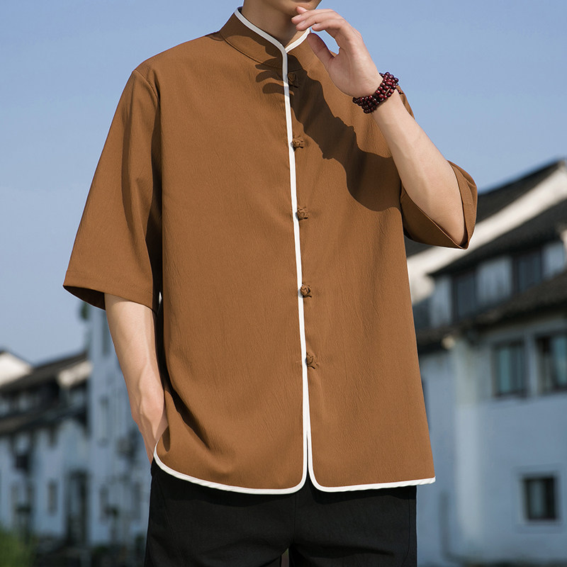 2024夏款风仿麻汉服短袖衬衫414-H008-F60,男装衬衫,四季星座414