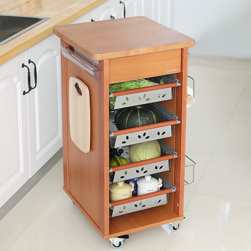 利快意大利进口实木厨房置物架多功能落地多层移动小推车收纳架子