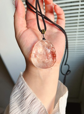 天然白水晶狐狸吊坠九尾白狐水晶项链毛衣链挂件男士项坠正品桃花