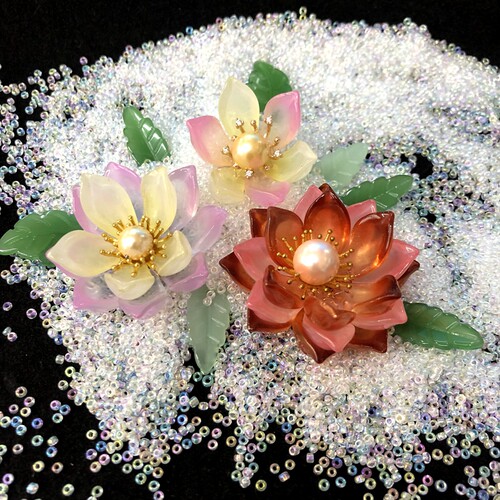 10个价琉璃材质11x20mm天山雪莲花瓣DIY手工古风发簪头饰制作材料
