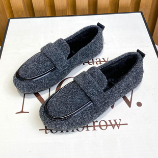 毛毛鞋女外穿2025新款厚底复古法式一脚蹬豆豆鞋女冬加绒软底大码