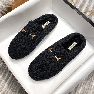毛毛鞋女秋冬外穿2025新款羊羔毛半拖鞋包头毛拖大码棉鞋棉拖厚底