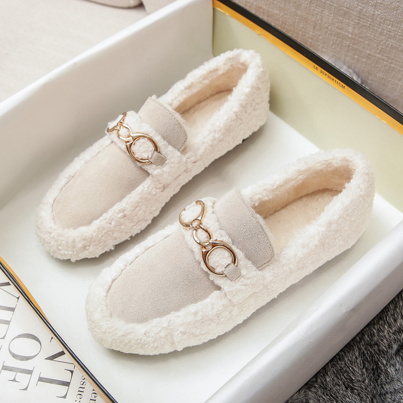 毛毛鞋女冬外穿2025新款厚底一脚蹬羊羔毛豆豆鞋女加绒大码棉瓢鞋,女鞋,乐福鞋（豆豆鞋）,淘宝优惠券,粉丝福利购,淘宝优惠卷