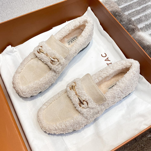 羊羔毛豆豆鞋女冬加绒厚底2025新款毛毛鞋外穿棉鞋大码女鞋41到43