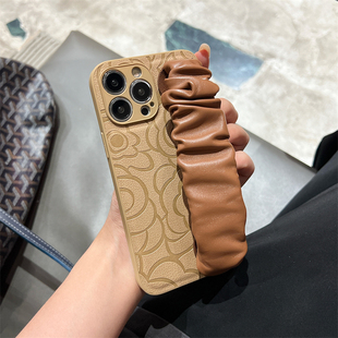 高档小香风印花mate60pro ins 适用华为mate50P手机壳腕带p40pro皮质p50e大气m30高级感nova12全包防摔p60女款