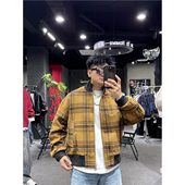 复古休闲风羊毛格子夹克男春季 毛呢外套宽松立领短款 百搭痞帅上衣