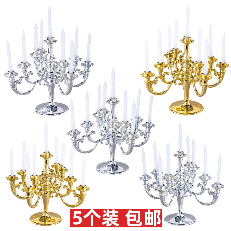 网红复古银色烛台蛋糕装饰摆件