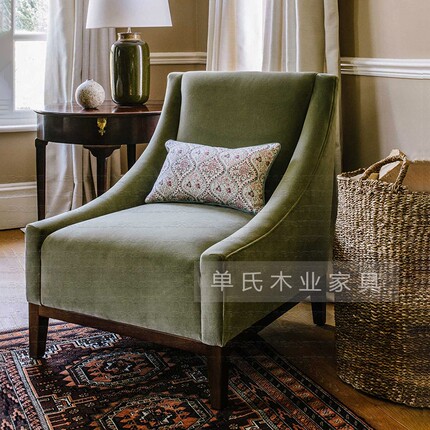 American Country Fabric Single Sofa Chair French Retro Study Leisure Tiger Chair Living Room Solid Wood High Back Single Chair