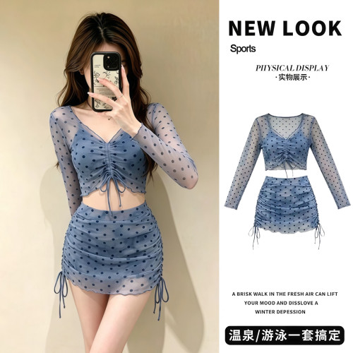 泳衣女2027新款分体长袖波点裙式抽绳遮肉显瘦海滩度假高级感泳装