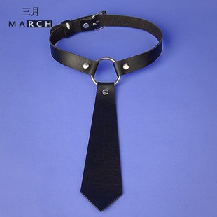 男女嘻哈潮酷哥特朋克风皮质领带项圈二次元 饰 动漫cos衣领脖颈装