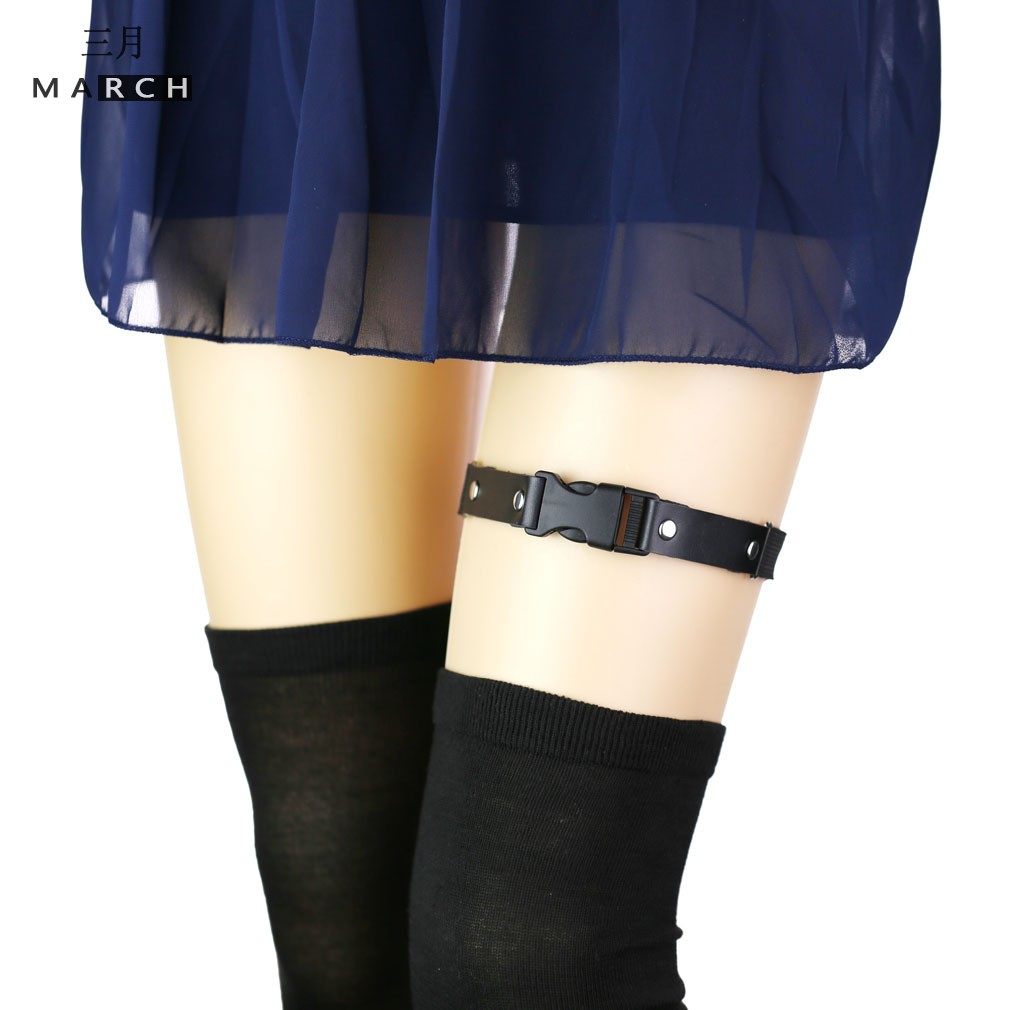 机车少女pu皮个性简约暗黑塑料插口朋克腿环绑腿吊袜带大腿皮带圈