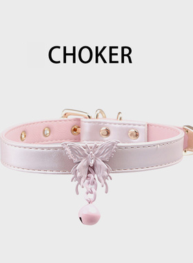 粉色蝴蝶项圈choker手作铃铛