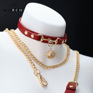 宫铃项圈女定制刻字高级铃铛choker锁骨颈圈骨头狗牌puppy牵引绳