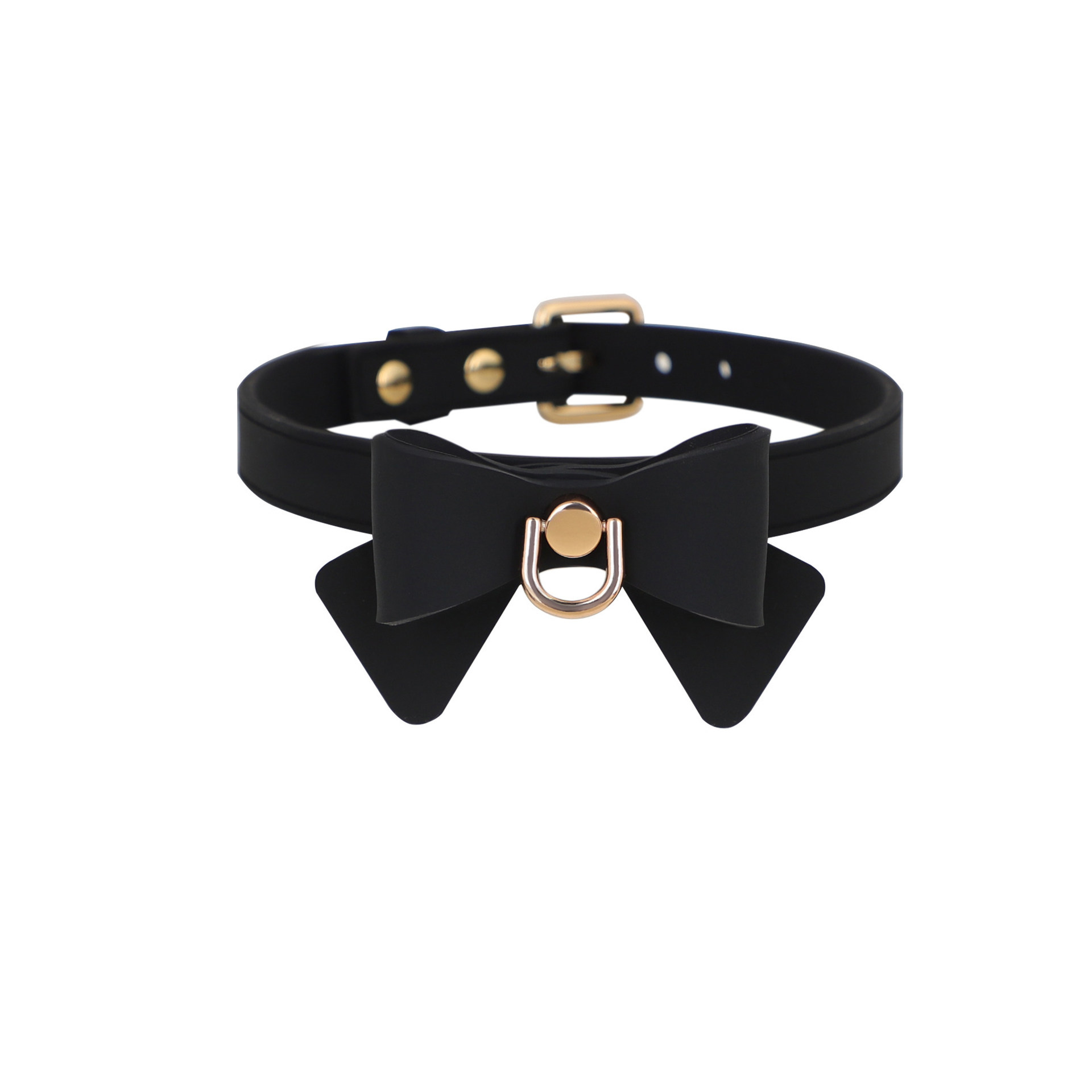 黑色硅胶原创蝴蝶结项项圈女小狗K9颈环牵引绳choker女M锁骨链