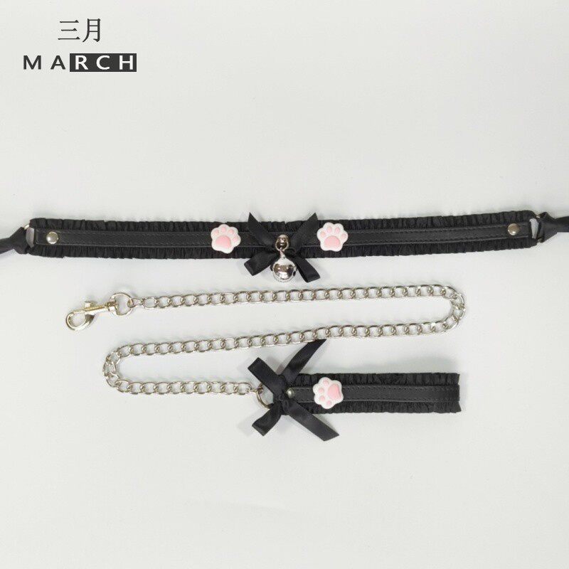 puppy蕾丝颈带狗链m女锁骨蝴蝶结铃铛项圈项链颈圈choker猫爪刻字