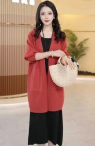羊毛针织外套女中长款宽松洋气2024秋冬新款开衫毛衣保暖毛呢外披