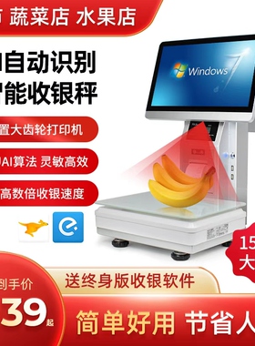 ai智能识别称重收银机一体机超市便利店水果生鲜卤菜麻辣烫收银系统双屏收银称重一体秤收款机收银机