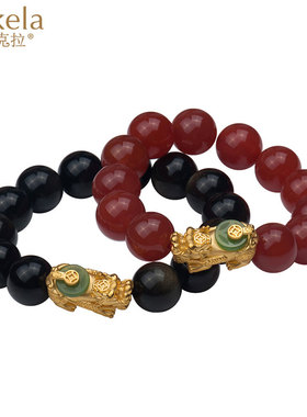 梦克拉硬金玛瑙碧玉貔貅手链